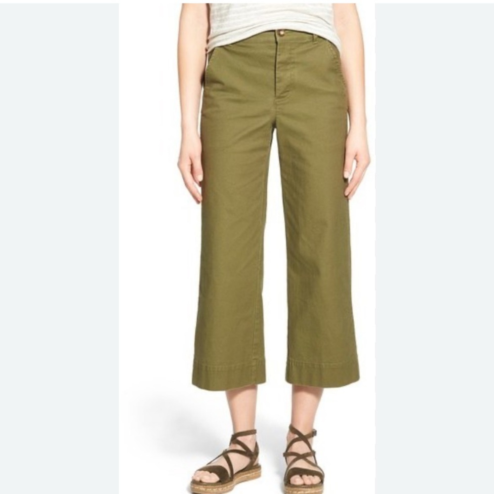 Madewell Langford pants chino jeans cropped size 27 military green wide leg - Picture 9 of 9